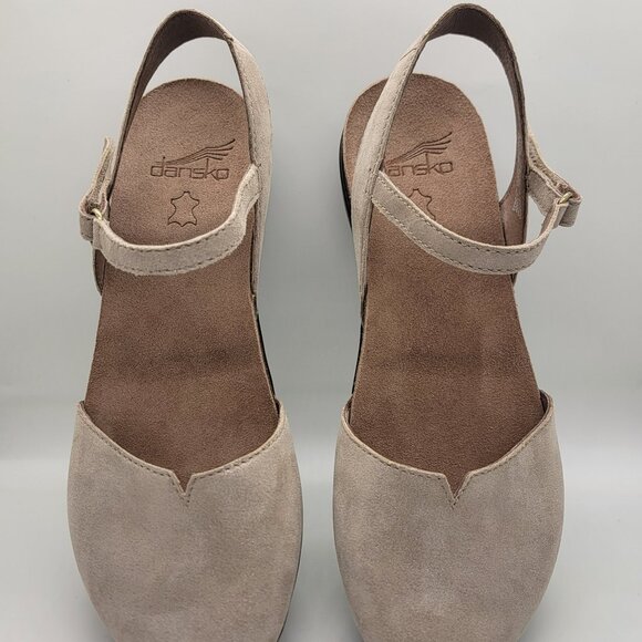 Dansko Rowan Suede Ankle Strap Clogs Beige Sparkle Leather Size 38 Comfort Shoes - Picture 5 of 16